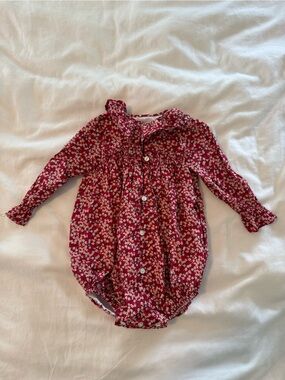 Pukatuka Baby Girl Floral Red Liberty Bubble Romper- size 1A- 12-18 months